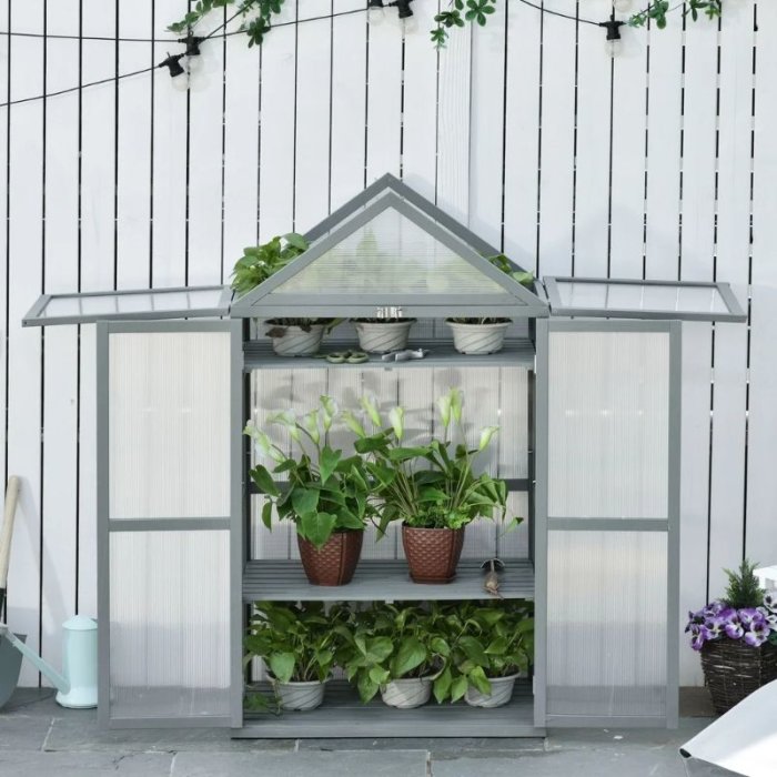 Outsunny Gray Garden Wood Cold Frame Greenhouse